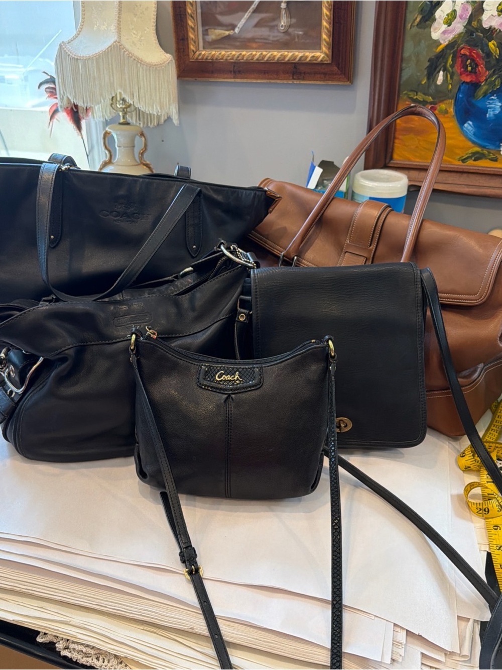 Lot of 5 Vintage Coach Leather Bags Madison Saddle Hobo Tote British Tan Reselle